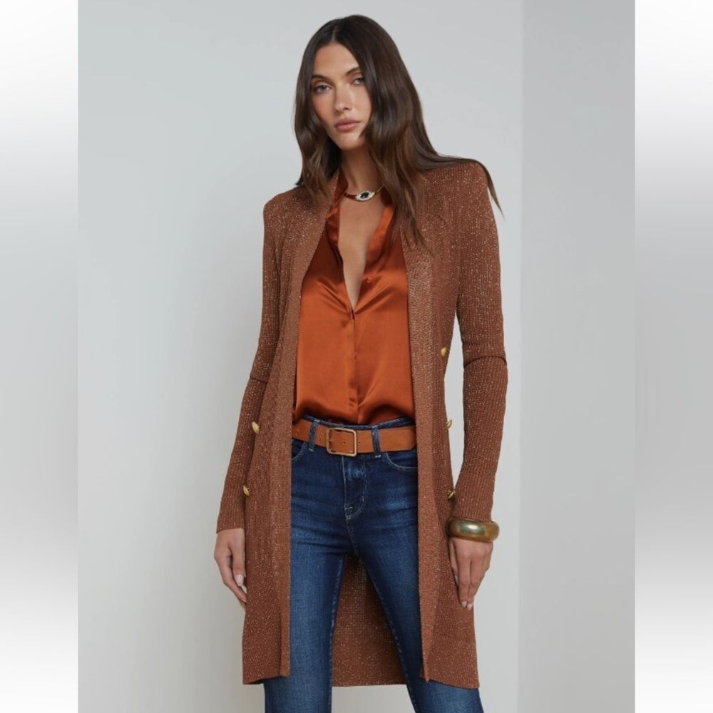 L'AGENCE Noe Double Breasted Copper Cardigan Sweater - Picture 2 of 16